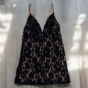 Free People Black Lace Mini Slip Dress with Nude Lining